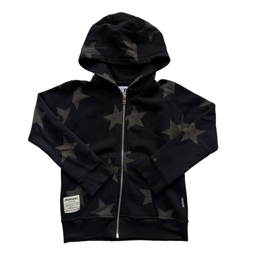 Nununu Black Stars Zip Up Hoodie Sweatshirt Size 6-7y